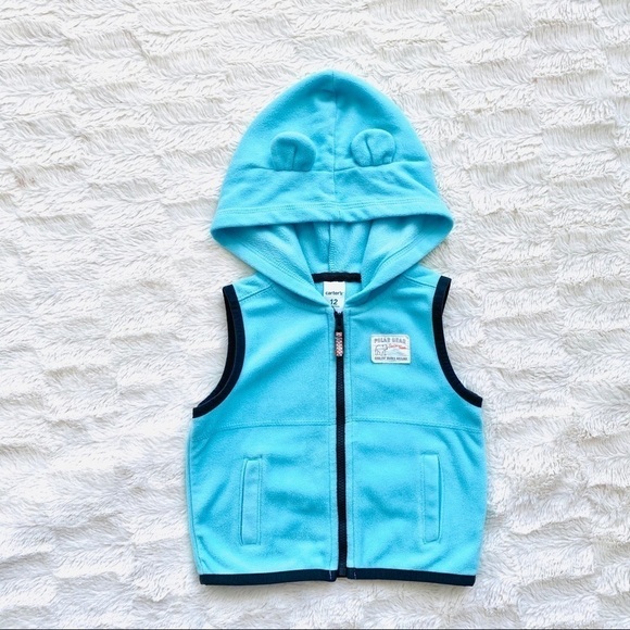 CARTER'S Teal Bear Cub Ear Hooded Vest - Picture 1 of 8